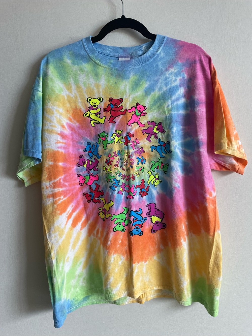Grateful Dead dancing bear rainbow spiral tie dye tee alt vintage hippy tshirt